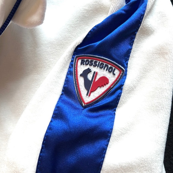 Rossignol White Velour & Blue Satin Stripe Zip Up Track Jacket Sweatshirt Medium - Picture 9 of 13